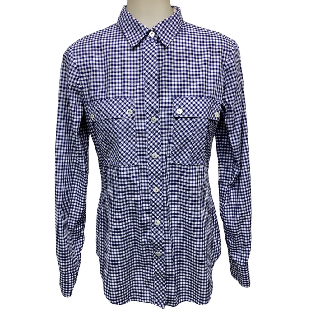 THEORY Top Gingham Chiffon Button Down Shirt -Sz S